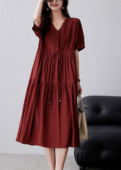 Casual Mulberry Cinched Embroidered Cotton Dress Summer