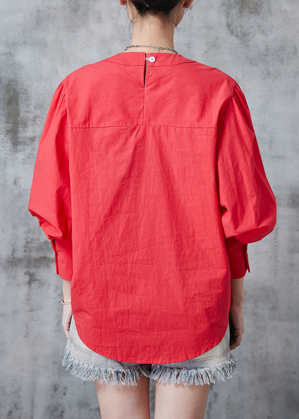 Casual Red Cinched Cotton Sweatshirts Top Summer