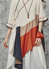 Chic Beige O Neck Asymmetrical Patchwork Cotton Dress Summer