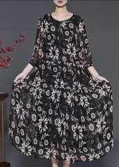 Chic Black Oversized Print Chiffon Robe Dresses Summer