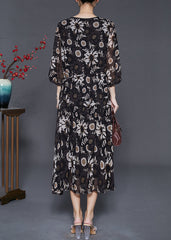 Chic Black Oversized Print Chiffon Robe Dresses Summer