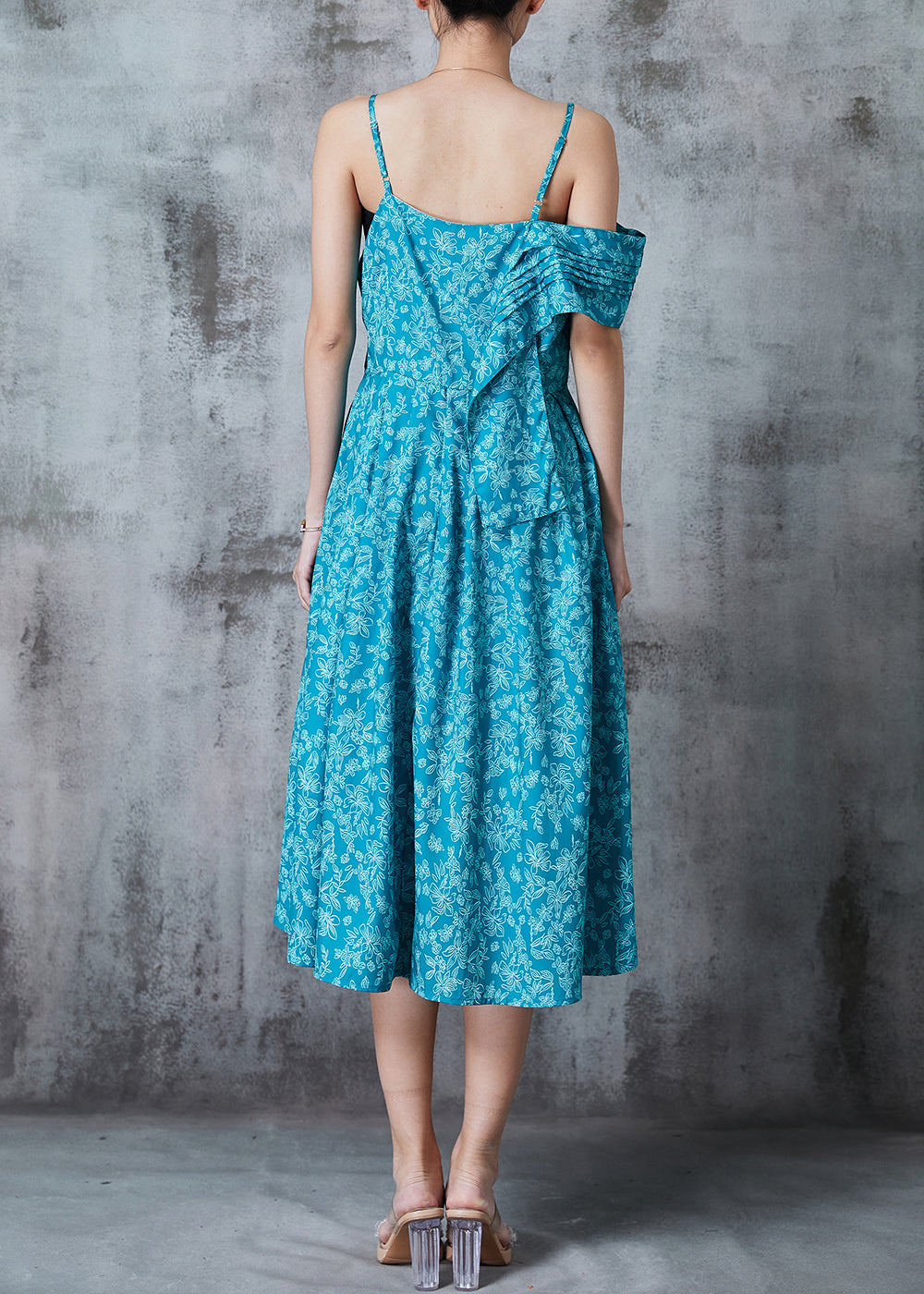 Chic Blue Asymmetrical Print Cotton Cami Dresses Summer