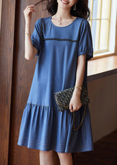 Chic Blue Patchwork Rivet Holiday Long Dress Summer