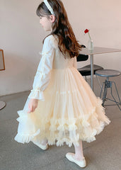 Chic Champagne Embroideried Patchwork Nail bead Tulle Girls Holiday Maxi Dress Fall