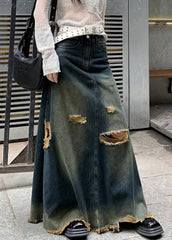 Chic Denim Blue Hole High Waist Skirts Fall