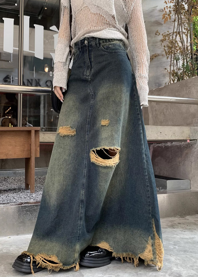 Chic Denim Blue Hole High Waist Skirts Fall