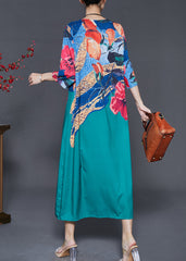 Chic Green Oversized Print Silk Maxi Dresses Summer