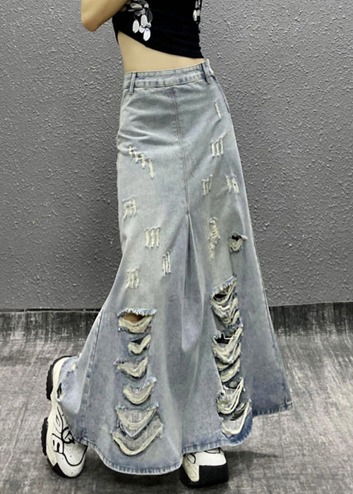 Chic Light Blue Pockets High Waist Denim Skirt Summer