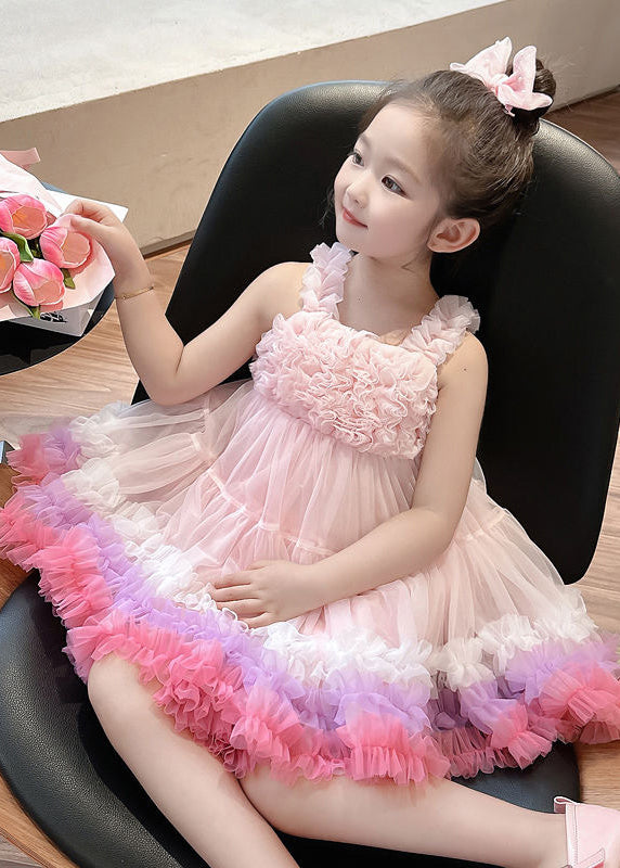 Chic Purple Patchwork Tulle Kids Long Dress Summer