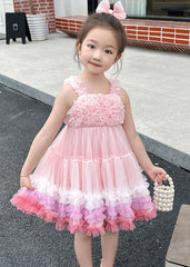 Chic Purple Patchwork Tulle Kids Long Dress Summer