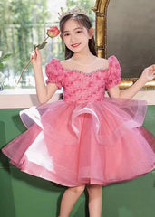 Chic Red Tulle Patchwork Girls Long Dress Summer