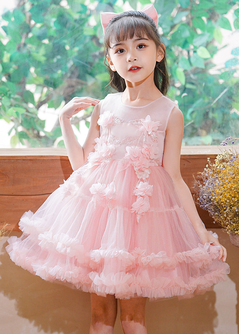 Chic White Butterfly Embroideried Tulle Girls Mid Dress Summer