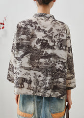 Chinese Styl Black Print Original Design Linen Top Summer