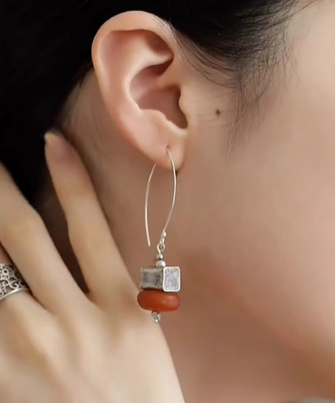 Chinese Style Orange Sterling Silver Beeswax Small Persimmon Cakes Drop Earrings