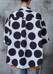 Classy Black Oversized Print Cotton Blouse Tops Summer