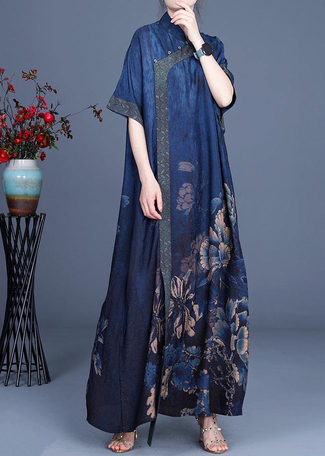 Classy Green flowers Patchwork Oriental Long Dress Summer