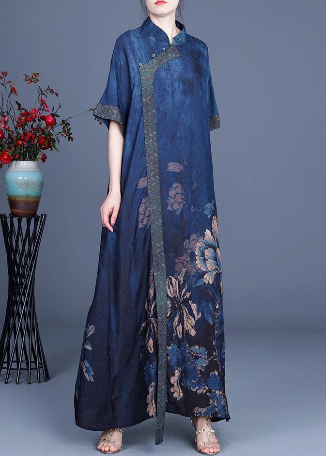 Classy Green flowers Patchwork Oriental Long Dress Summer