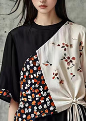 Classy Colorblock Asymmetrical Wrinkled Print Top Summer