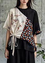 Classy Colorblock Asymmetrical Wrinkled Print Top Summer