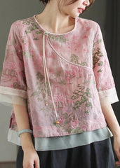 Classy Pink Embroidered Tulle Patchwork Tassel Top Short Sleeve