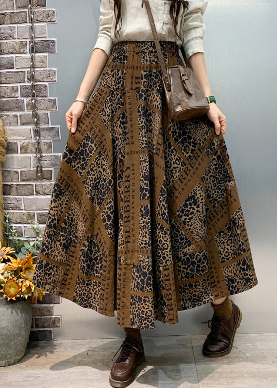 Coffee Pockets Cotton A Line Skirts Elastic Waist