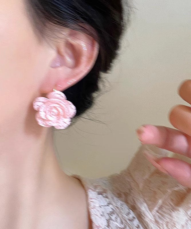 Cute Pink Acrylic Rose Stud Earrings