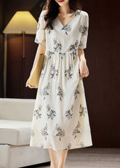 Elegant Beige Embroidered Floral Patchwork Maxi Dress Short Sleeve