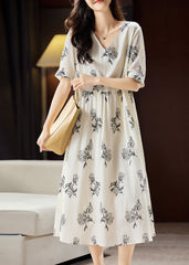 Elegant Beige Embroidered Floral Patchwork Maxi Dress Short Sleeve