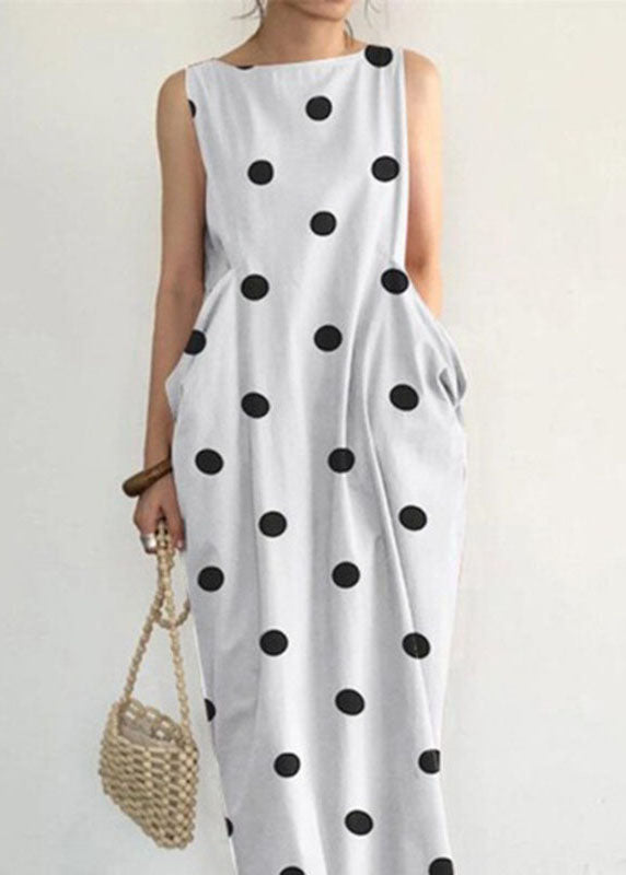 Grace Gray bamboo Print Pockets Long Dresses Sleeveless