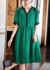 Elegant Green V Neck Print Chiffon Holiday Dress Summer