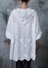 Elegant White Embroidered Floral Oriental Shirt Tops Summer