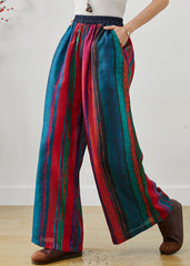 Ethnic Style Colorblock Oversized Striped Linen Pants Summer