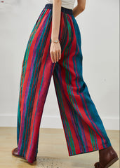 Ethnic Style Colorblock Oversized Striped Linen Pants Summer