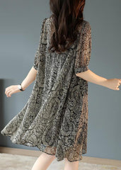 Fashion Black Oversized Print Chiffon Tea Dress Summer