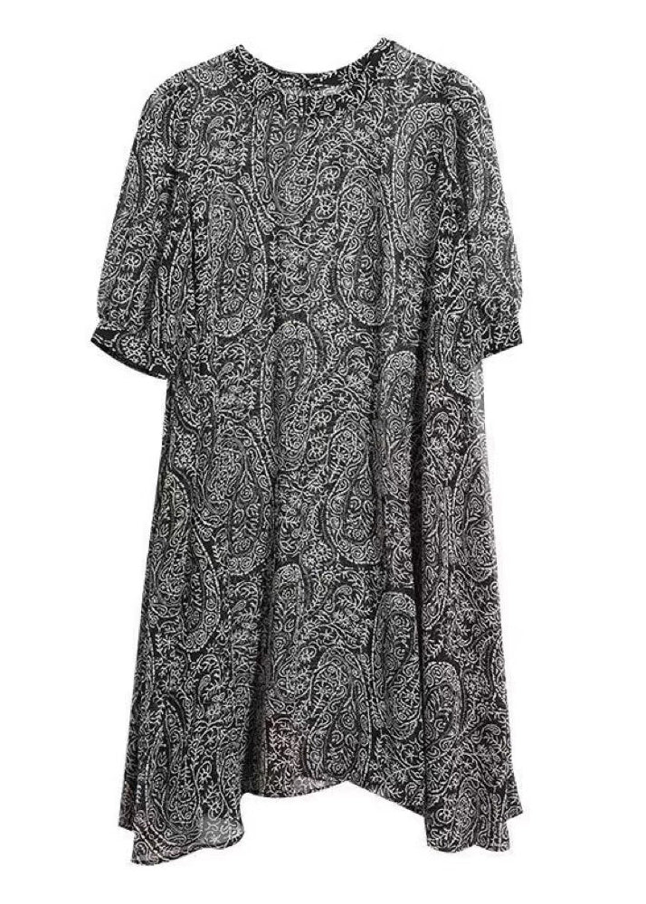 Fashion Black Oversized Print Chiffon Tea Dress Summer