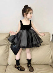 Fashion Black Patchwork Kids Mid Dress Summer