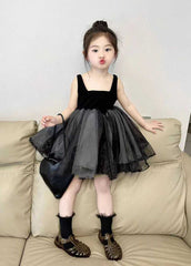 Fashion Black Patchwork Kids Mid Dress Summer