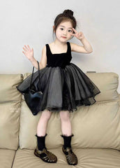 Fashion Black Patchwork Kids Mid Dress Summer