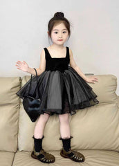 Fashion Black Patchwork Kids Mid Dress Summer