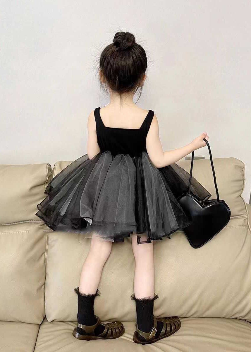 Fashion Black Patchwork Kids Mid Dress Summer