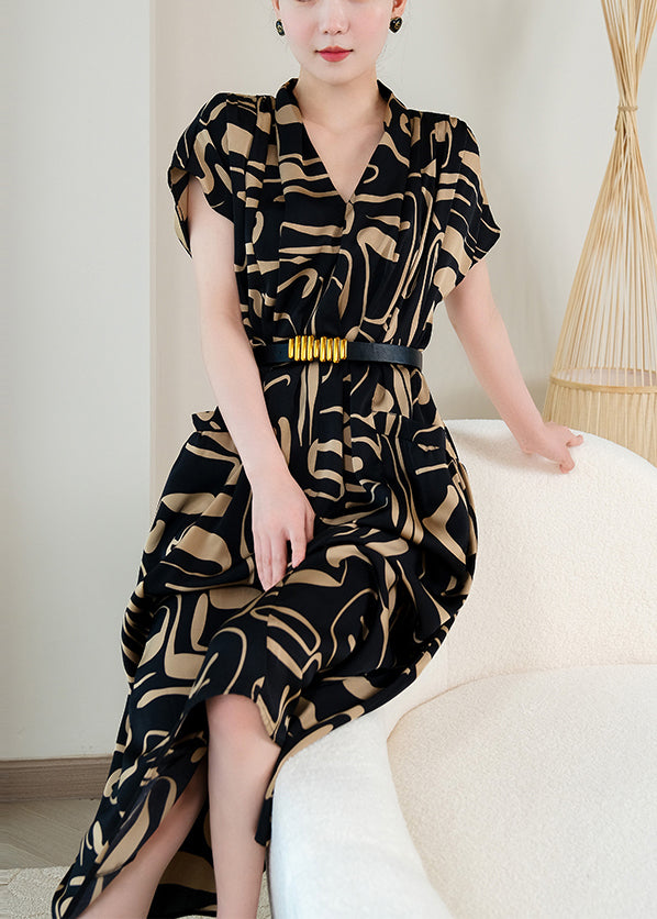 Fashion Black Print Silm Fit Chiffon Dress Summer