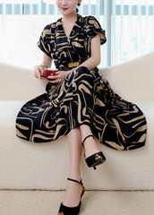 Fashion Black Print Silm Fit Chiffon Dress Summer