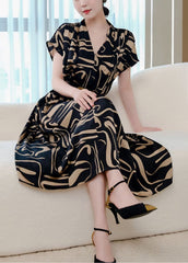 Fashion Black Print Silm Fit Chiffon Dress Summer