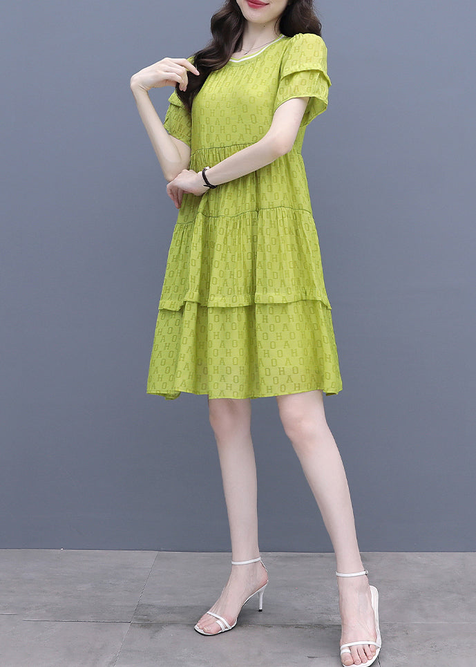 Fashion Fluorescent Green O-Neck Graphic Patchwork Mid Dress Summer