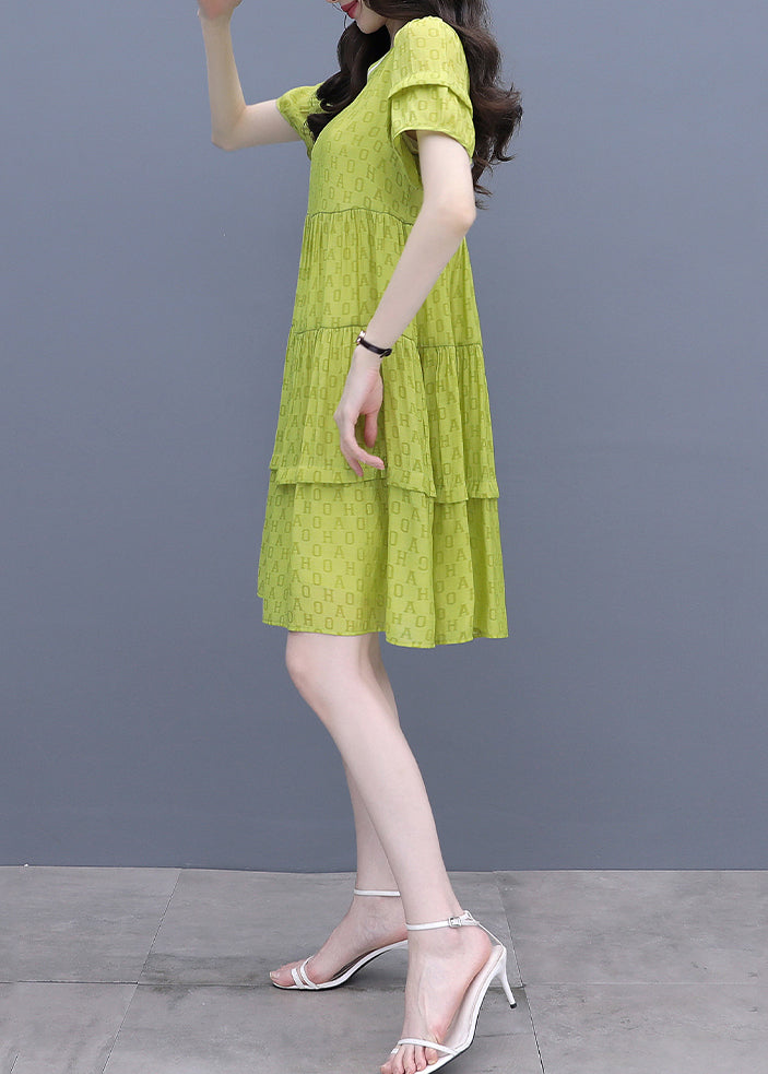 Fashion Fluorescent Green O-Neck Graphic Patchwork Mid Dress Summer