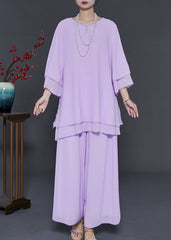 Fashion Purple Oversized Draping Chiffon Two Pieces Set Summer