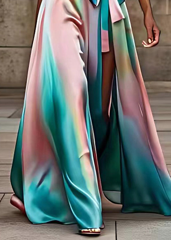 Fashion Rainbow Asymmetrical Patchwork Silk Maxi Dress Summer