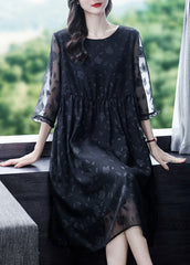 Fine Black Oversized Jacquard Chiffon Dress Summer