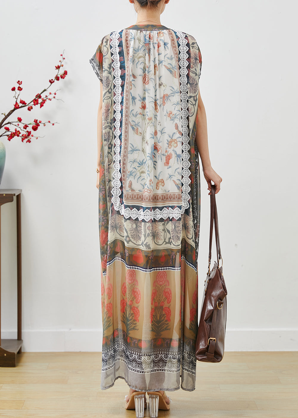 Fine Khaki Oversized Print Chiffon Beach Dress Summer