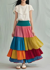 Fine Rainbow Layered Ruffles Patchwork Chiffon Skirts Summer